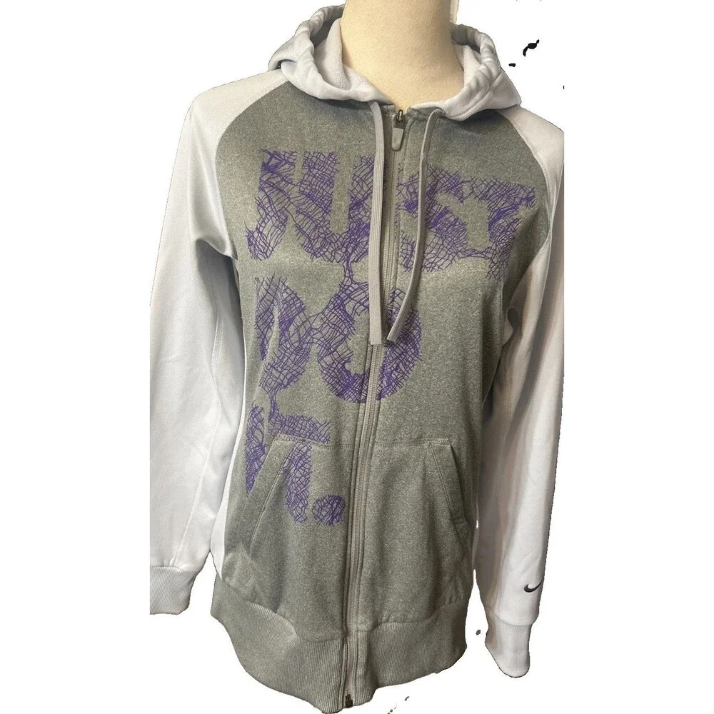 Nike Therma Fit Womens S Hoodie Full Zip Gray Purple Just Do It Sweatshirt